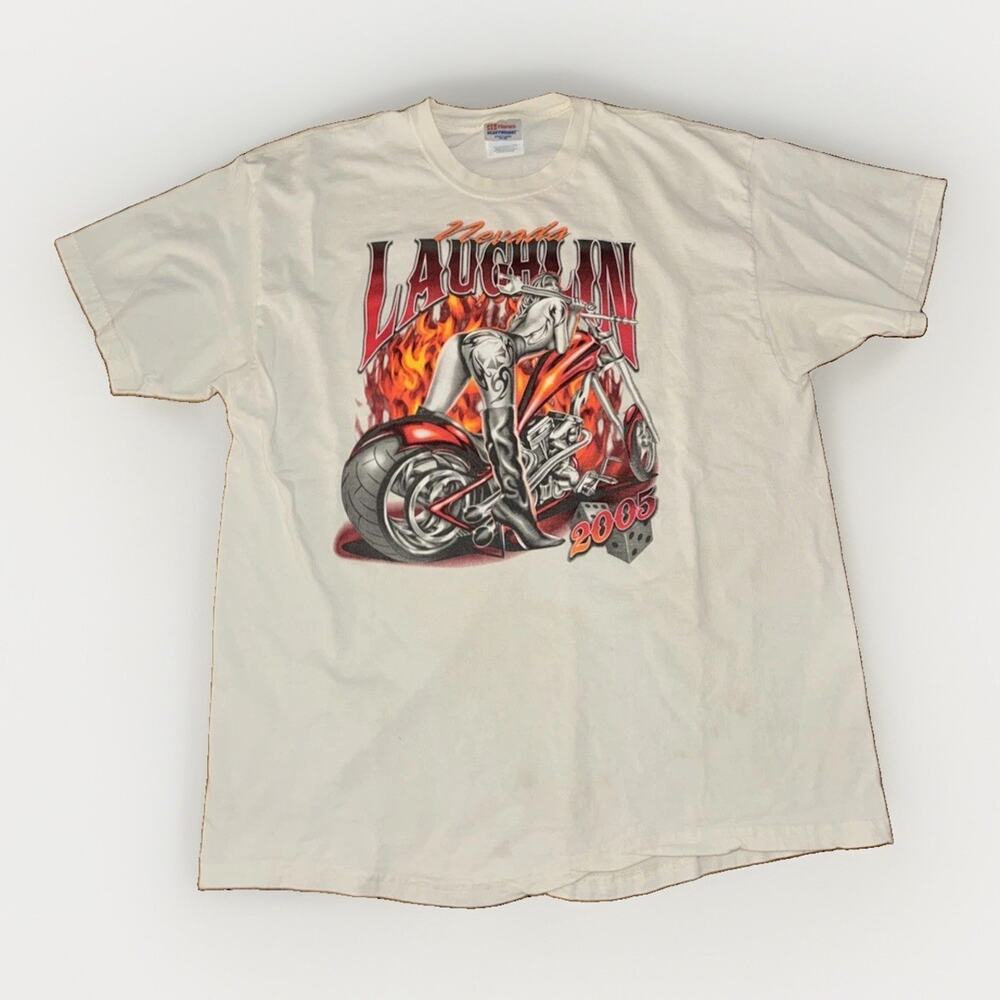 Vintage Biker T-Shirt XL White 22x29 Y2K Flames West Coast Choppers Harley